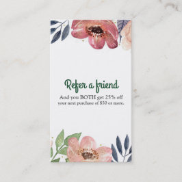 Cartão De Indicação Elegante Referir um Amigo Floral Aquarela Moderna