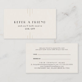 Cartão De Indicação EVERLY Art Deco Ivory Gold Black Refer A Friend