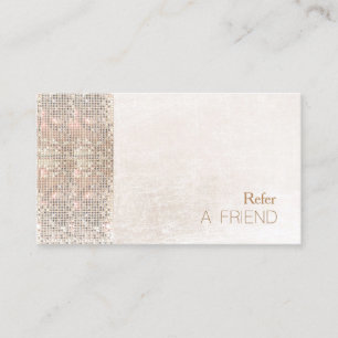 Cartão De Indicação FAUX Sequin Bruche White Marble Salon Referencia