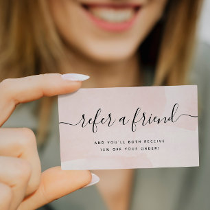 Cartão De Indicação Flair minimalista Blush Watercolor e Script