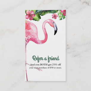 Cartão De Indicação Flamingo Rosa & Hibisco Tropical Indicar um Amigo