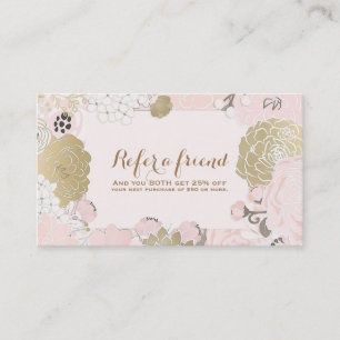 Cartão De Indicação Floral Botânico Vintage Bege Dourado Indique uma A