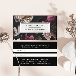 Cartão De Indicação Floral Escuro Elegante em Preto