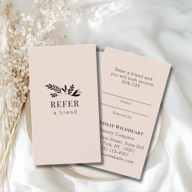 Cartão De Indicação Floral Mínimo Bege Botânico  (Custom Minimal Floral Beige Botanical Referral Card)