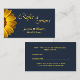 Cartão De Indicação Flores amarelas no Monograma de fundo azul Marinho