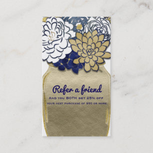 Cartão De Indicação Flores de Pote de Pedreiro Rústico Azul Dourado In