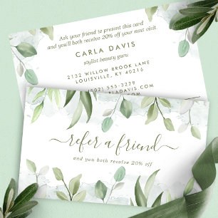 Cartão De Indicação Folhas Verde Vegetação Aquarela Rústica Elegante