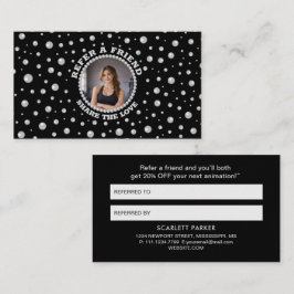 Cartão De Indicação Foto Personalizada com Círculo de Pérolas em Preto