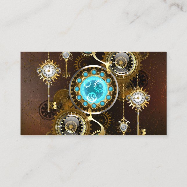 Cartão De Indicação Fundo Rusty Steampunk com Lentes Turquesa (Frente)