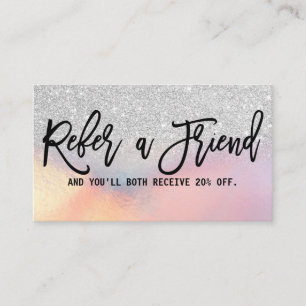 Cartão De Indicação Girly Silver Glitter Holographic Ombre Iridescente