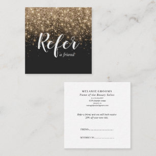 Cartão De Indicação Glitter Dourado e Preto Referir um Amigo Elegante