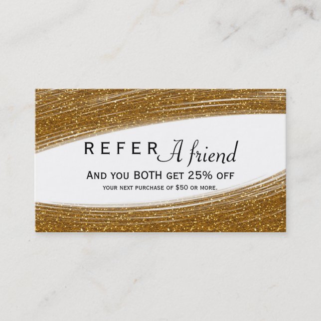 Cartão De Indicação Glitter Sparkle Dourado e Placa de Cliente Chic Br (Frente)