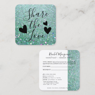 Cartão De Indicação Glitter Verde Elegante Esmagadora