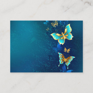 Cartão De Indicação Golden Butterflies on a Blue Background