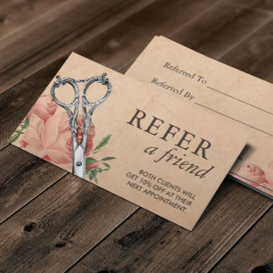 Cartão De Indicação Hair Stylist Vintage Scissor Floral Salon Referên