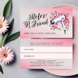 Cartão De Indicação Hairstylist Modern Watercolor Floral Hairdryer