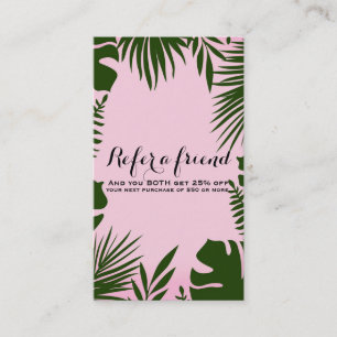 Cartão De Indicação Ilha de Folhas Tropicais Rosa Referir um Amigo