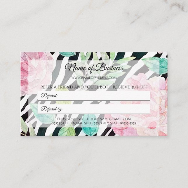 Cartão De Indicação Indicação Floral Zebra (Frente)