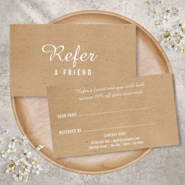 Cartão De Indicação Kraft Minimalista Moderno Profissional (Modern Minimalist Kraft Professional Referral Card)
