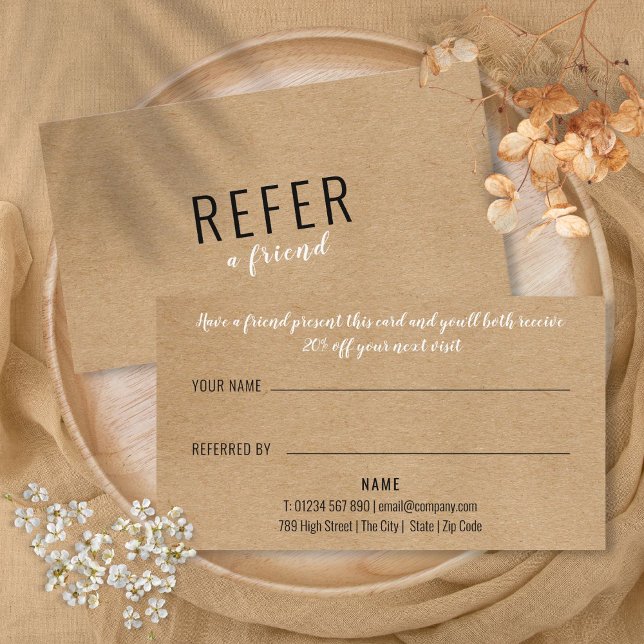 Cartão De Indicação Kraft Rustic Modern Simples (Simple Rustic Kraft Modern Referral Card)