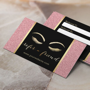 Cartão De Indicação Lashes & Makeup Artista Rosa Dourado Referencial
