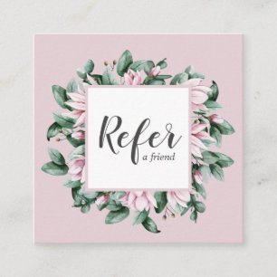 Cartão De Indicação Magnolia e Eucalyptus - quadro floral rosa