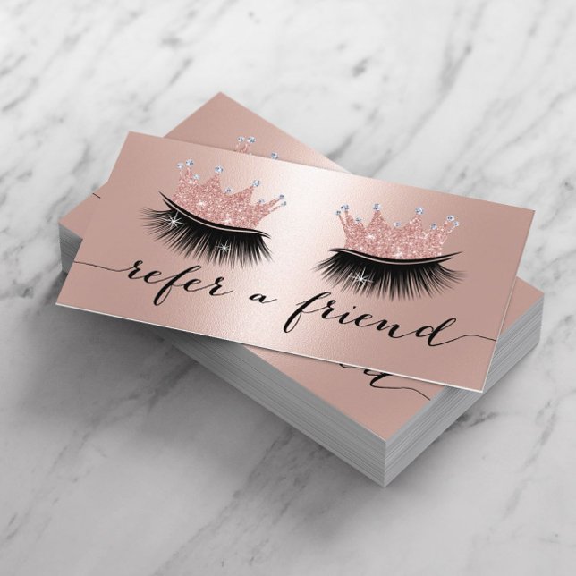 Cartão De Indicação Makeup Artist Crown Lashes Rosa Dourado Referencia (Criador carregado)