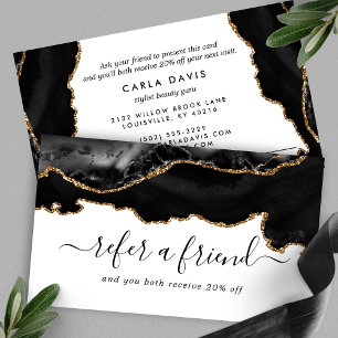 Cartão De Indicação Mármore Preto Elegante Ágata Dourado Moderno