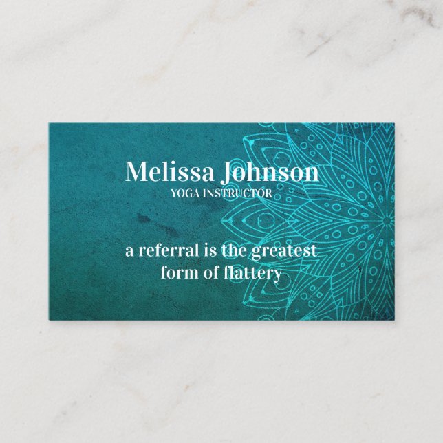 Cartão De Indicação Meditação de Yoga Azul Mandala Reflete um Amigo (Frente)