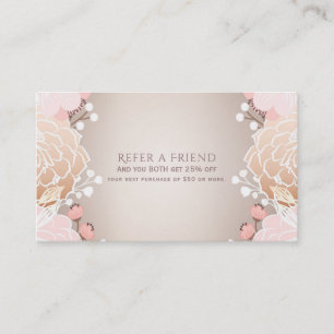 Cartão De Indicação Moderno Floral Botânico Rosa e Dourado Indique um 