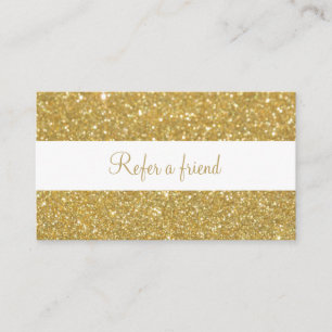 Cartão De Indicação Moderno Glitter Dourado Chic Script