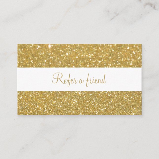 Cartão De Indicação Moderno Glitter Dourado Chic Script (Frente)