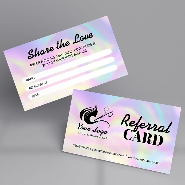 Cartão De Indicação Moderno Holográfico Compartilha O Logotipo De Hair (Criador carregado)