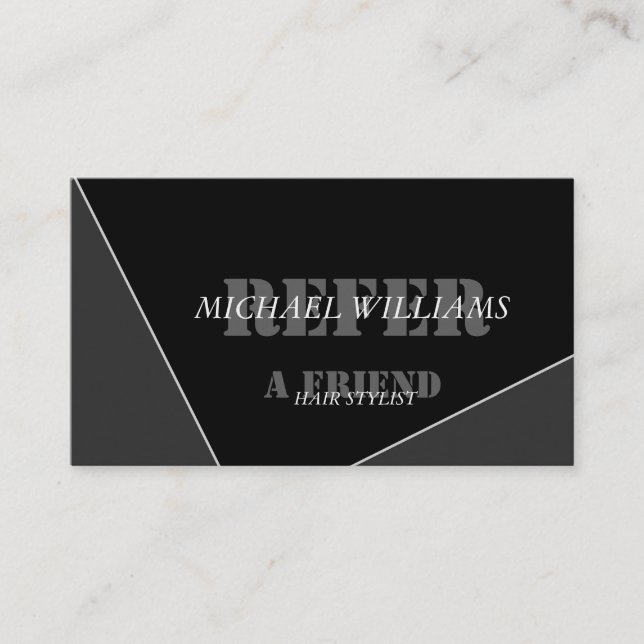 Cartão De Indicação Monograma Preto Cinza Artístico Moderno Personaliz (Frente)