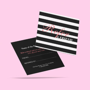 Cartão De Indicação Na moda Script Black & White Stipes Beautical