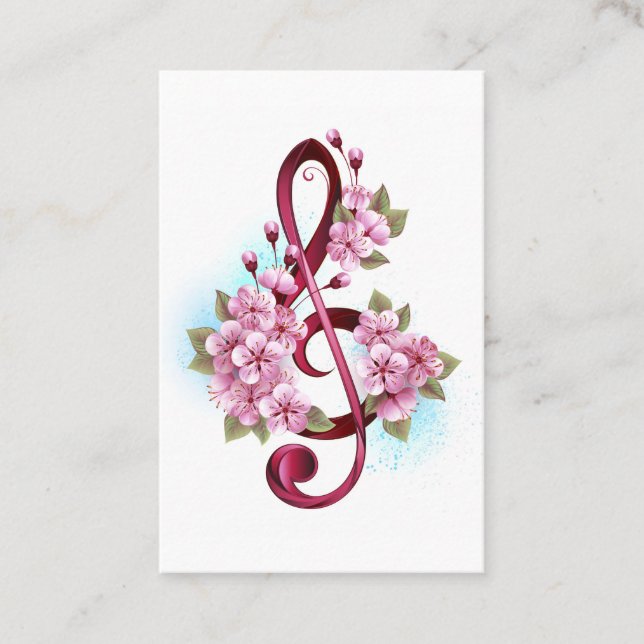 Cartão De Indicação Notas de clave de trecho musical com flores de Sak (Frente)