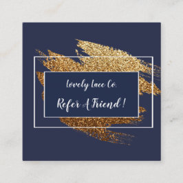 Cartão De Indicação O design moderno azul e Dourado consulta um amigo
