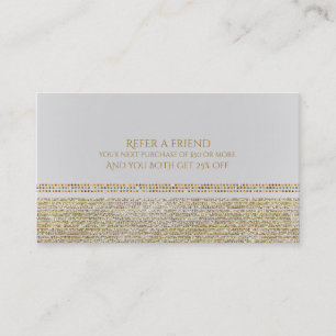 Cartão De Indicação Ouro Glam Bling Brilhante & Branco Indique um Amig