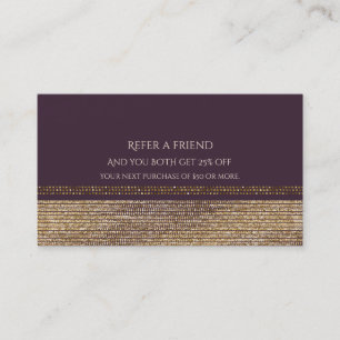 Cartão De Indicação Ouro Roxo Chic Brilhante Glam Indique um Amigo