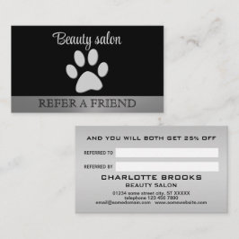 Cartão De Indicação Pata de Cachorro de Prata sobre fundo preto