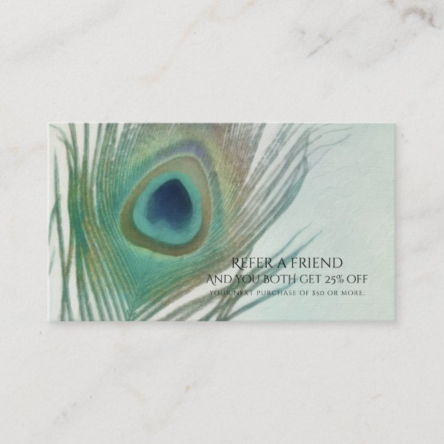 Cartão De Indicação Peacock Feather Boho Watercolor Refira um Amigo (Frente)