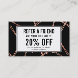 Cartão De Indicação Pinos do Bobby Dourado Rosa chic no cartão de refe