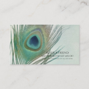 Cartão De Indicação Pluma de Pavão Boho Aquarela Indique um Amigo