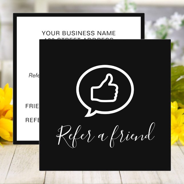 Cartão De Indicação Preto e Branco Elegante moderno (Criador carregado)