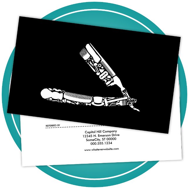 Cartão De Indicação programa de consulta de ícones barber razor (Criador carregado)