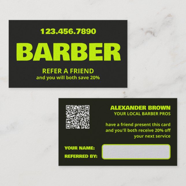 Cartão De Indicação QR do Barbeiro (Frente/Verso)