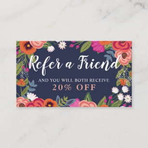 Cartão De Indicação Quadro Floral Boho - Azul Marinho Reflete Um Amigo