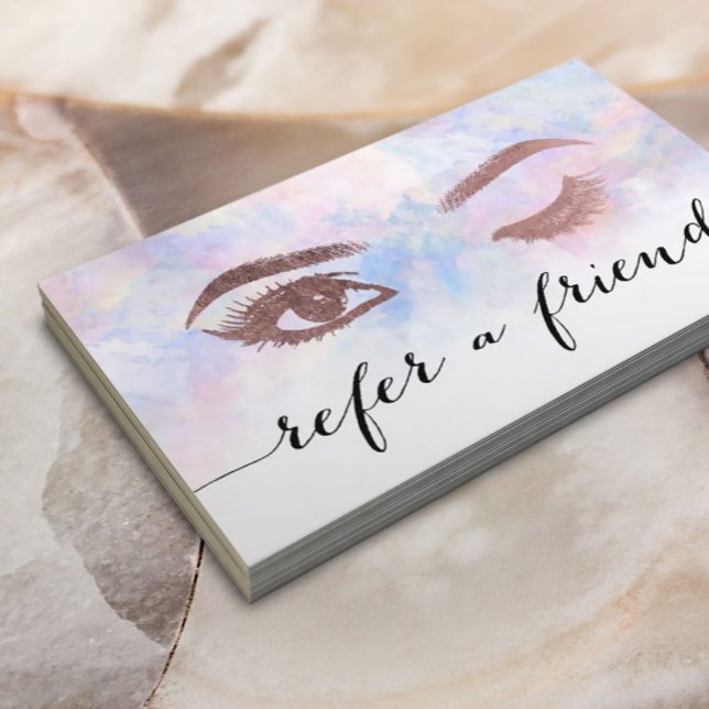 Cartão De Indicação Rosa Dourada Lashes Makeup Artist Watercolor Refer (Criador carregado)