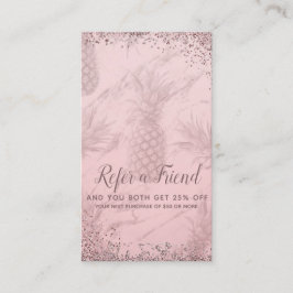 Cartão De Indicação Rosa Dourado Brilhante Abacaxi Indique um Amigo