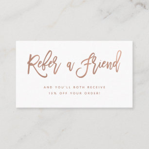 Cartão De Indicação Rosa Faux Dourado no Script Moderno Branco